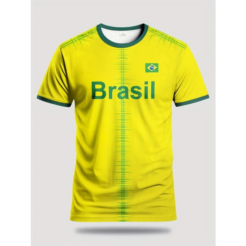 Brazilian Football Pattern T-Shirt For Men Brazil Sports Jerseys 3D Printed Tees Casual Short Sleeve O-Neck Tops Street T Shirts