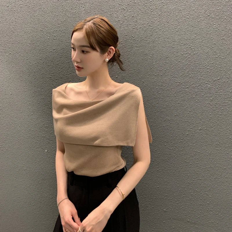 Summer Chic Design Svel Knitted Top Women's Faion Belted Stripe Vintage Retro Small Size Korean Sle Vest