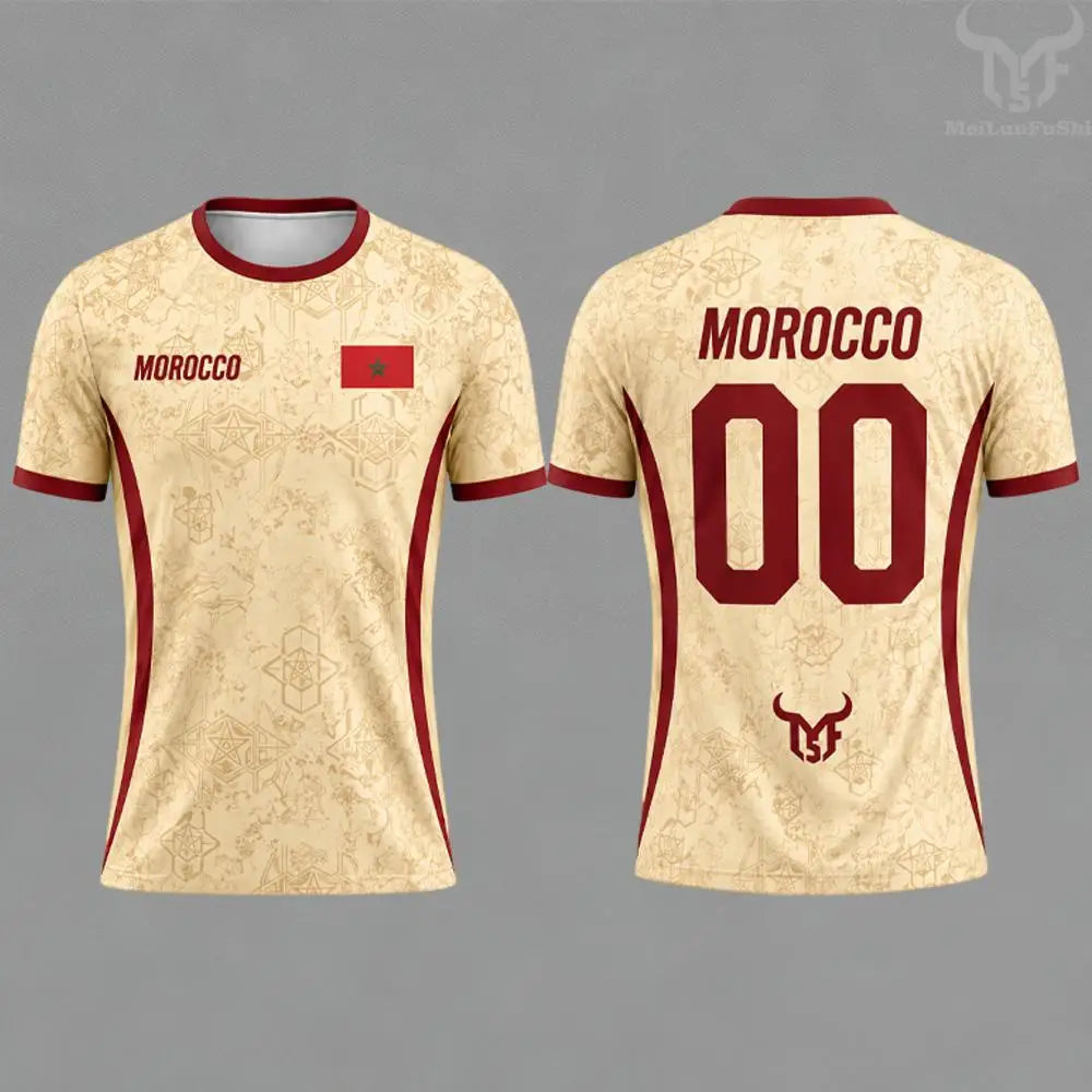 2026 Morocco Flag Print Jersey Men's Quick-Drying Breathable Sports T-Shirt Unisex Personalized Name And Number Soccer Tees