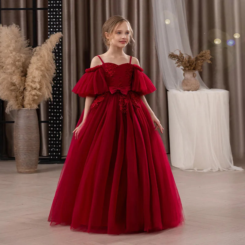 Girl's Ceremonial Dress White Wedding Bridesmaid First Communion Gown Teenagers Girls Graduation Birthday Party Princess Dress