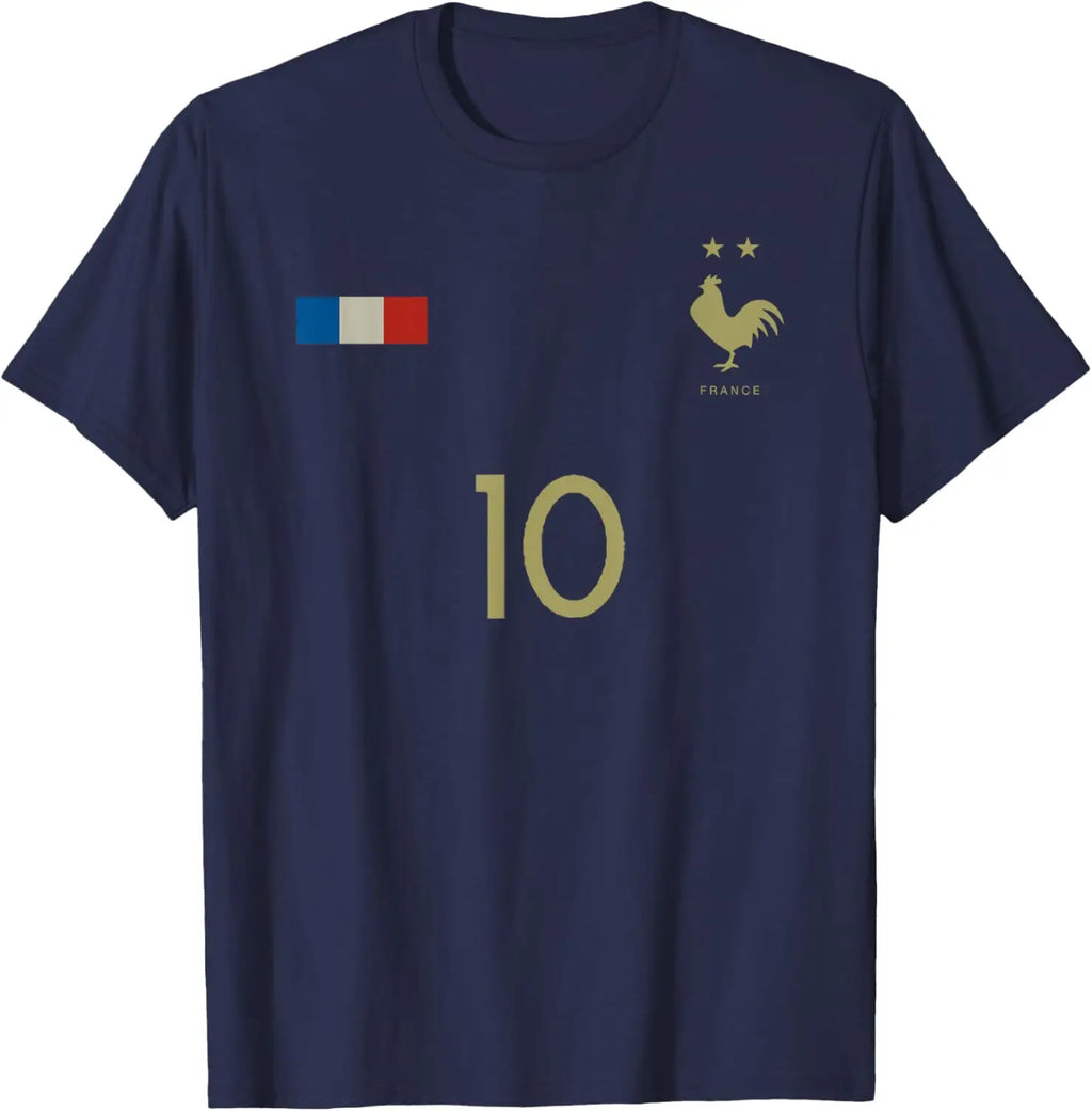 France Football Number 10 Retro Soccer Graphic T-Shirt Breathable Cotton Casual Crewneck Tee