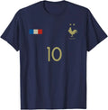 France Football Number 10 Retro Soccer Graphic T-Shirt Breathable Cotton Casual Crewneck Tee