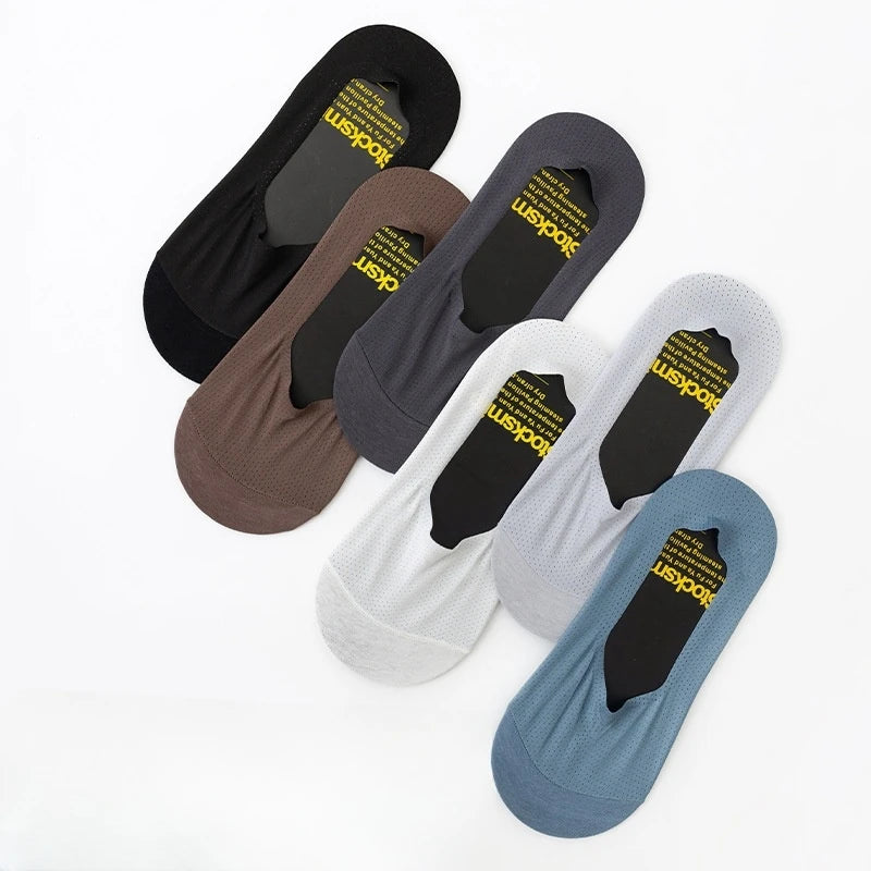 1/5pairs Men's Socks Summer Ultra-thin Invisible Elastic Silicone Non-slip Boat Sock Mesh Breathable Comfortable No Show Sokken