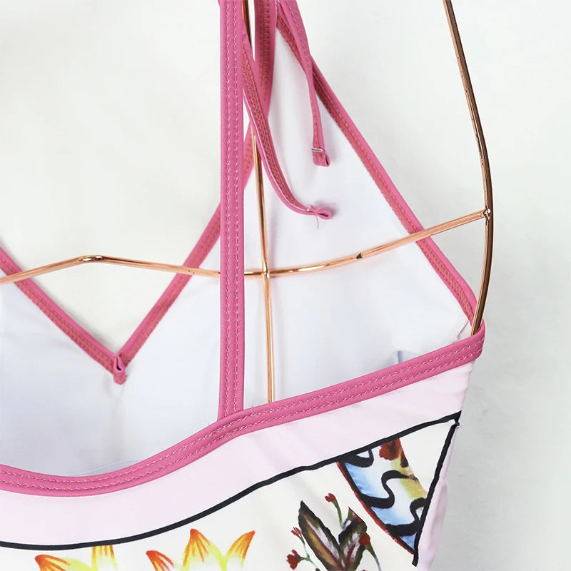 2025 Sexy Bikini Set Deep V Neck Retro Printed Women Swimwear Push Up Bikinis Swimsuit Skirt Female Biquini Dress Bathing Suit
