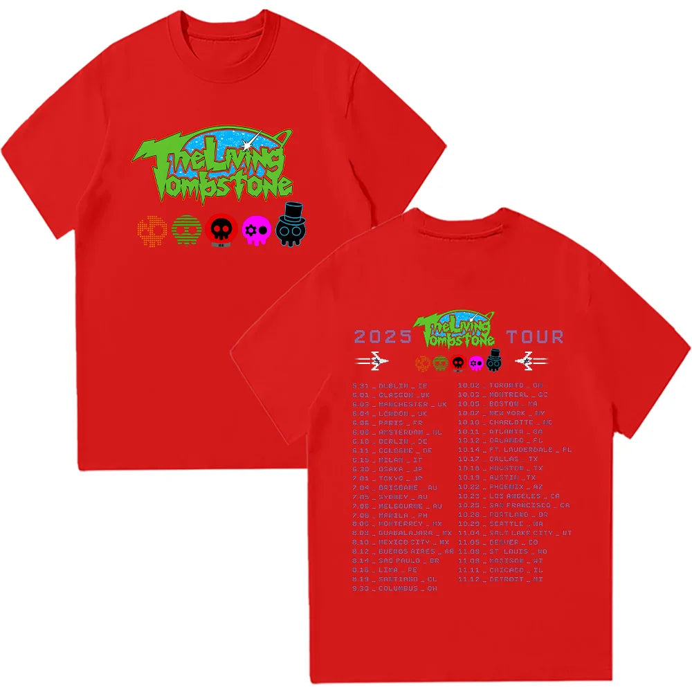 The Living Tombstone 2025 Tourt-shirts Summer Cotton Top Vintage Tees Mens Graphic T Shirts Hip Hop Harajuku Women Men Clothing