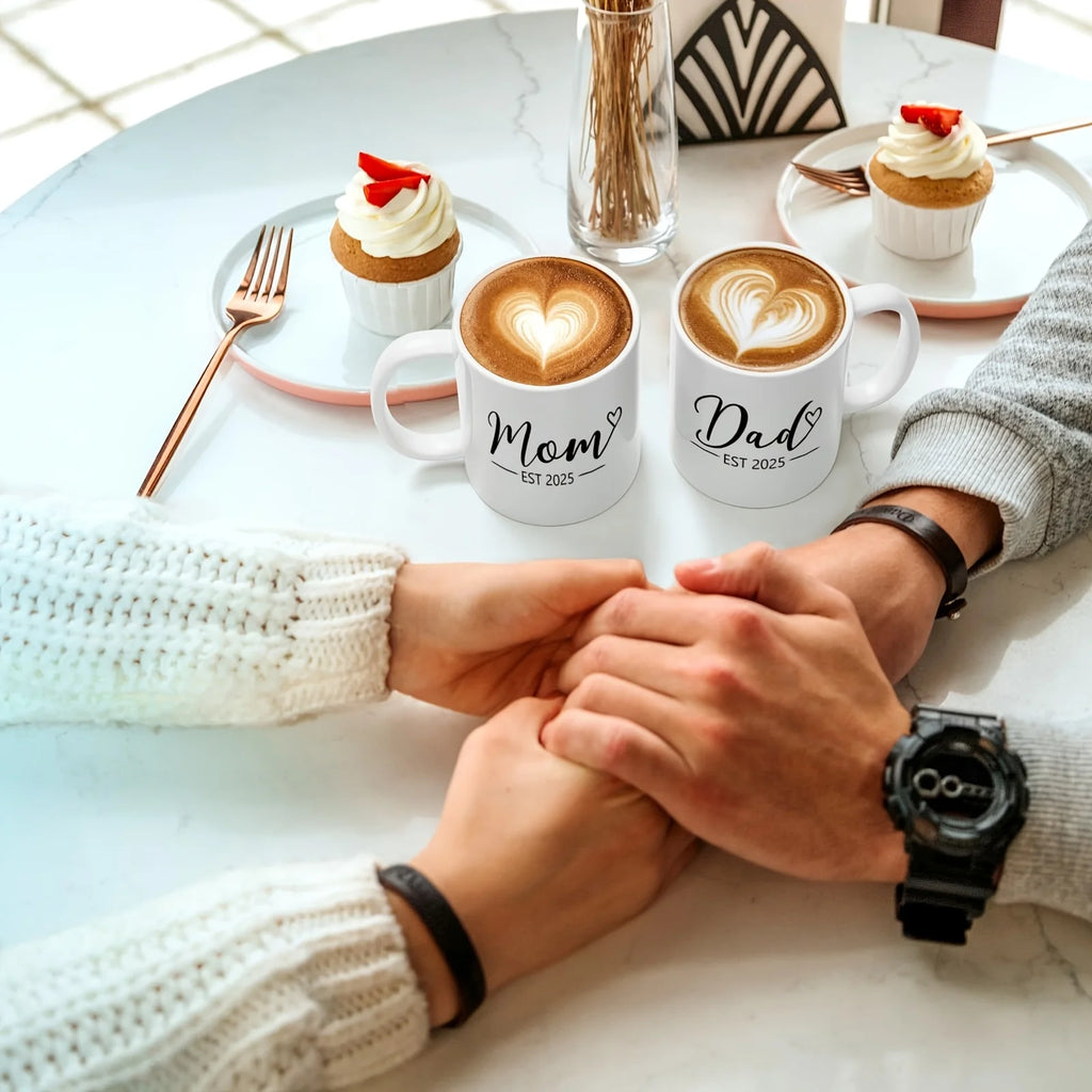 2pcs 11OZ Porcelain Coffee Mug With Handle, New Mom Dad Gifts, New Parents Gifts For Couples, Pregnancy Announcement Gifts For E