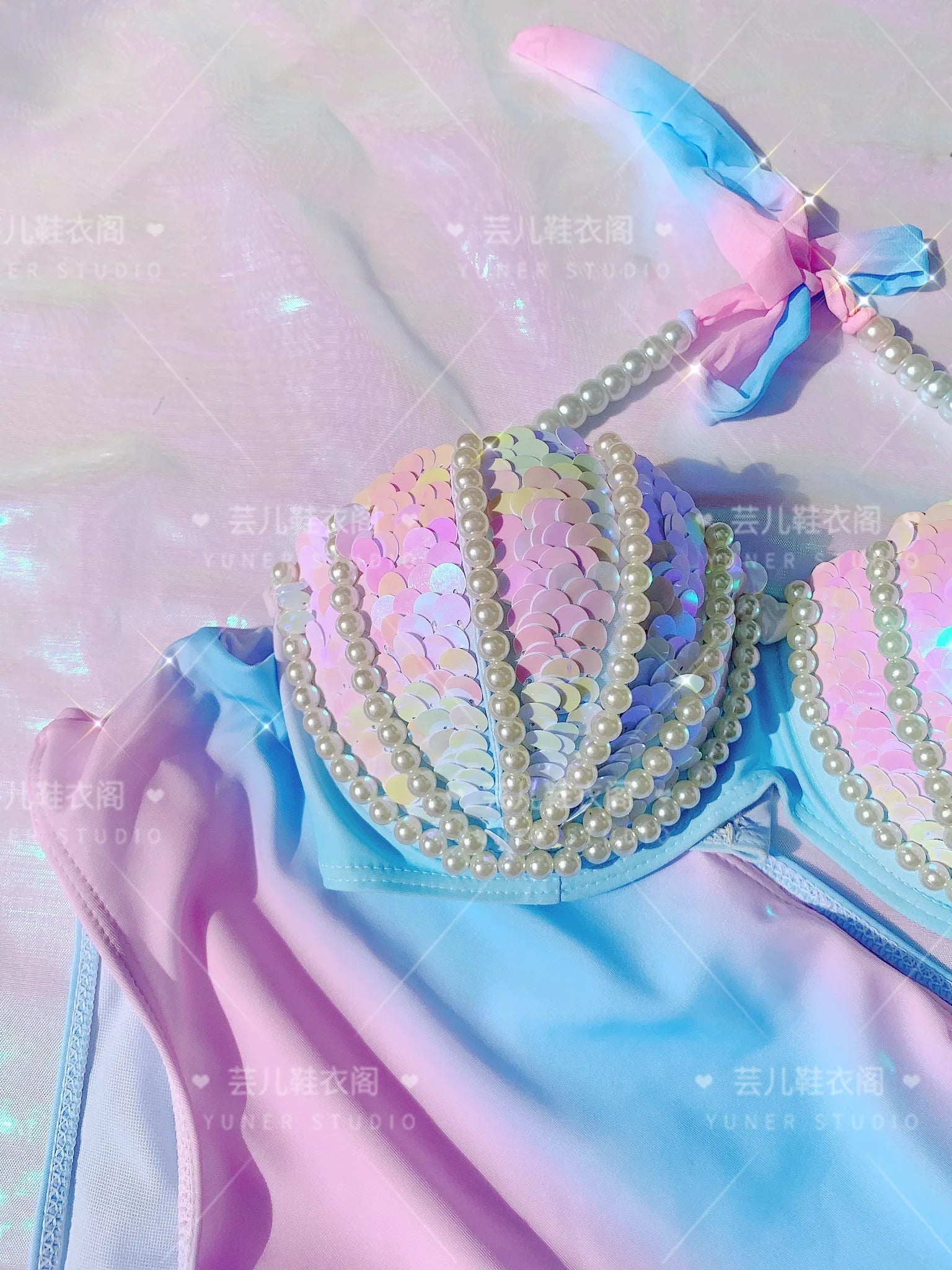 RM Mermaid Sequin Corset Bikini Swimsuit Free Diving Performance Oceanarium Electro Festival Bra Bar Cos Costumes