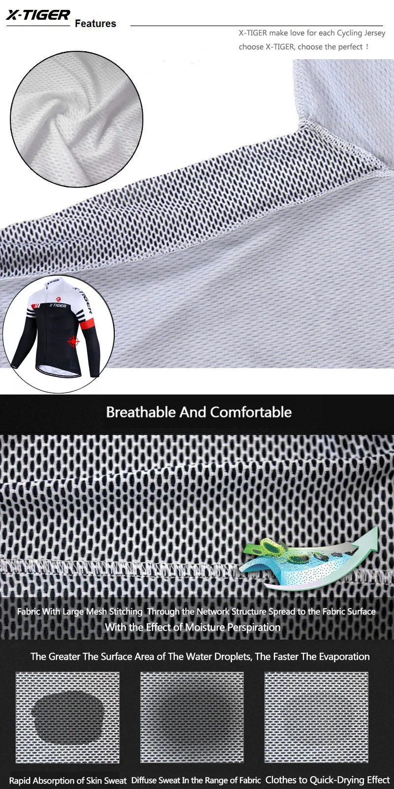 X-TIGER Cycling Jersey Men Long Sleeve MTB Bicycle Cycling Clothing Mountain Bike Sportswear Breathable MTB Shirts Basic Series