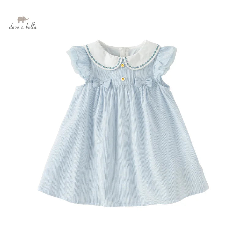 Dave Bella Girl's Princess Dress 2025 New Summer Children's Baby Sleeveless Cute Sweet Blue Fashion Casual DB2240415