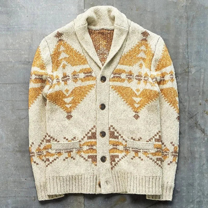 New Fashion Men Streetwear Cardigans Sweatercoats Autumn Man Outwear Casual Cardigans Retro Jacquard Sleeve Knitted Sweaters 3XL