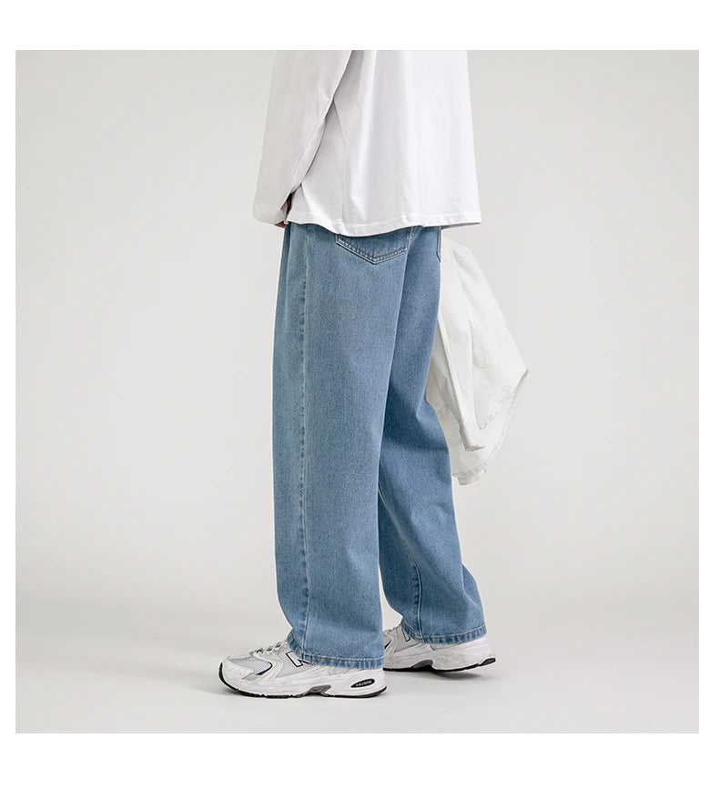 2023 New Korean Fashion Men's Baggy Jeans Classic Unisex Man Straight Denim Wide-leg Pants Hip Hop Bagy Light Blue Grey Black