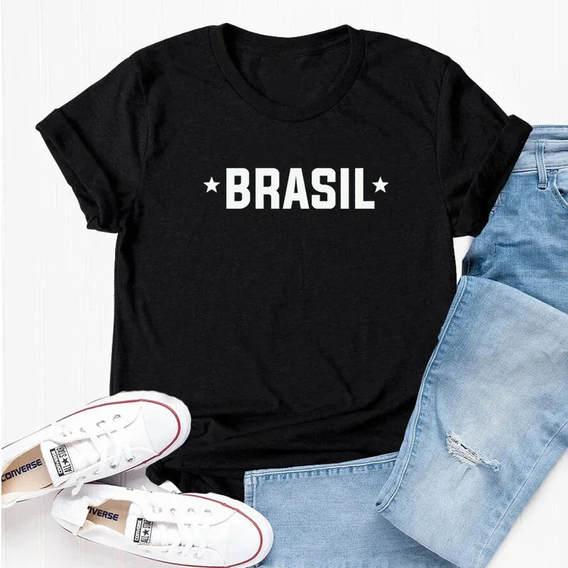 Brasil T-Shirt Women Men Brazil Tee Brazilian Letter Print Tshirt Portugues Please Cotton Short Sleeve Tops Aesthetic Clothing