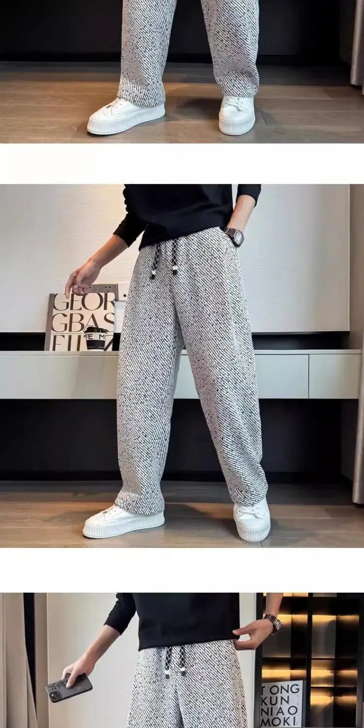Autumn Winter Loose Men's Sherpa Fabric Straight Pants Man Fashion Thick Pockets Trousers Solid Color Male Clothes