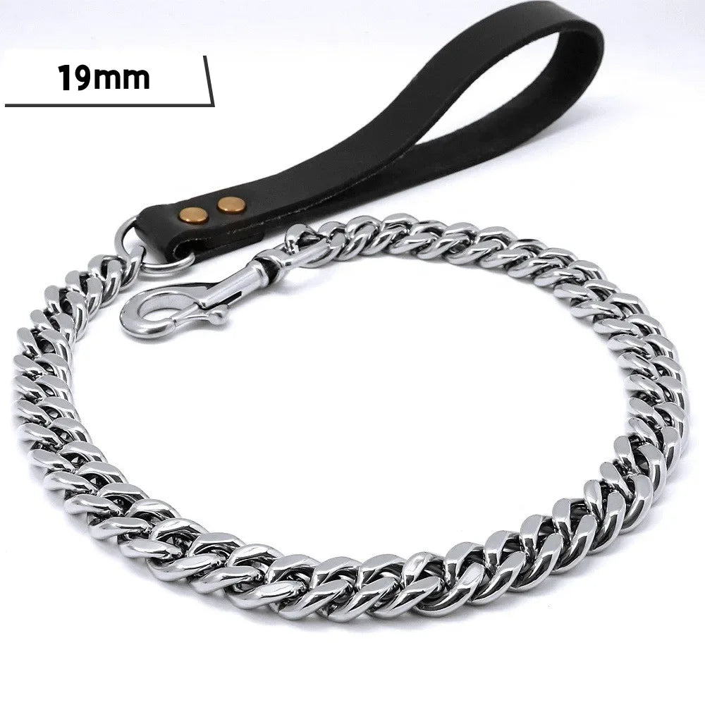 Stainless Steel Dog Leash Pet  Lead Traction  Super Strong Gold Collar Chain 32mm 19mm Bulldog Pitbull Large Dog Collar Leash