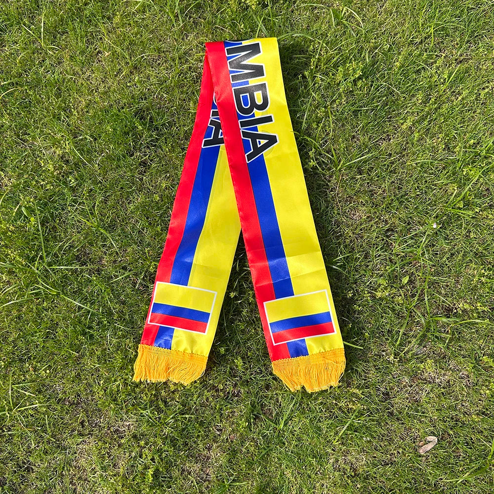 Colombia Scarf 14x135cm Double-sided Printed Colombia Flag Satin Colombia Scarf Suitable for 2026 world cup Sports Events