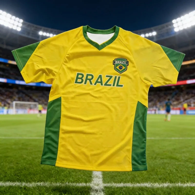 Brazil National Soccer Team Sports Jersey Top  Fast Drying Breathable Short Sleeved Summer Men's  Fitness T-shirt Beachwear