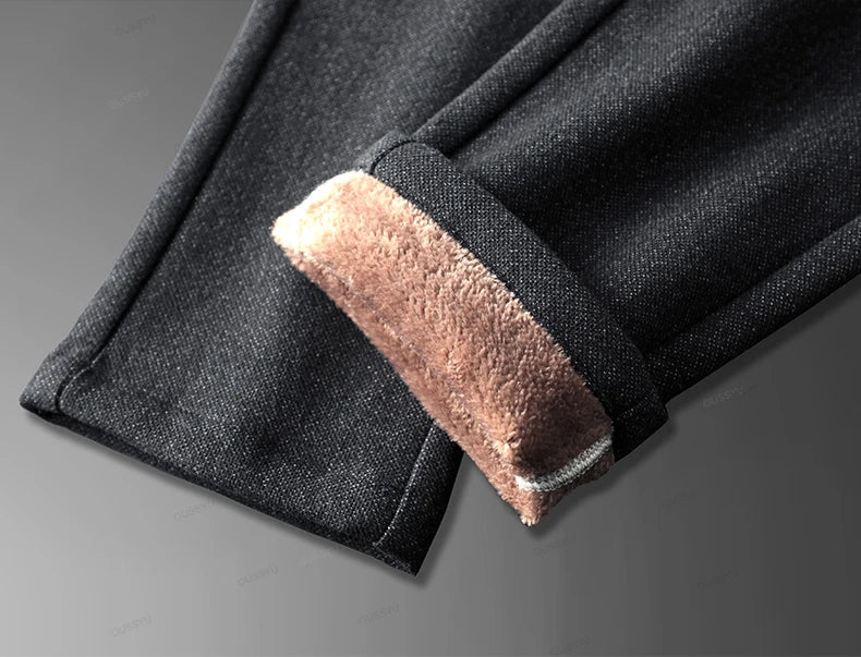 Winter Fleece Warm Men's Brushed Fabric Casual Pants Outdoors Business Thick Velvet Cotton Flocking PlushTrousers Male 28-38