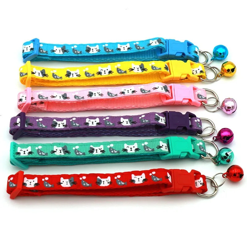 Collar Bell Colorful Cats Pattern Pet Accessories Dog Cat Adjustable Collars For Puppy Kitten DIY Small Animal