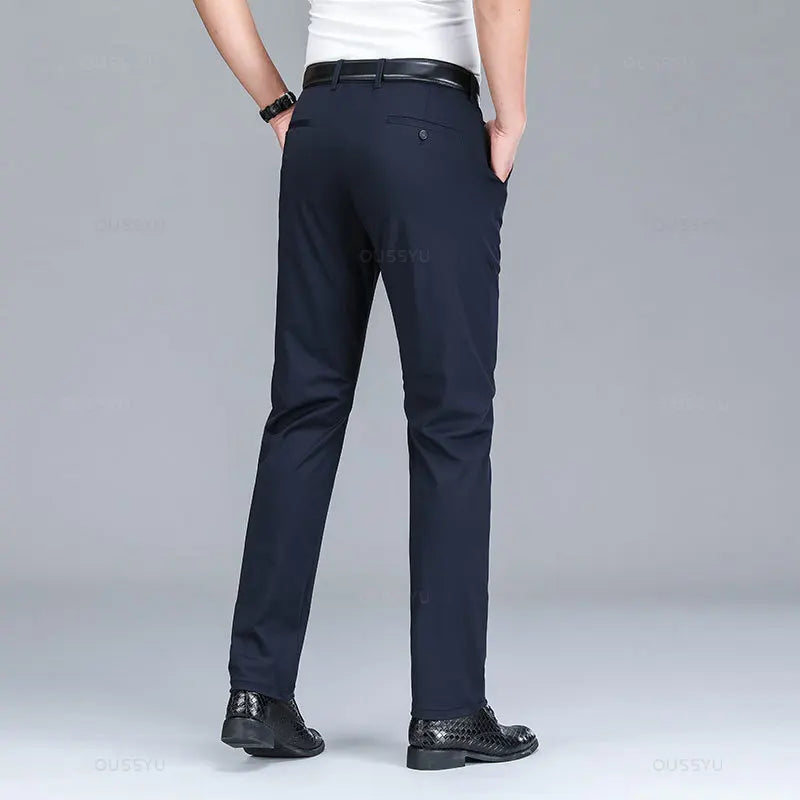 Summer High Stretch Business Suit Pants Men Thin Solid Color Straight Casual Formal Office Trousers Male Plus Size 35 40