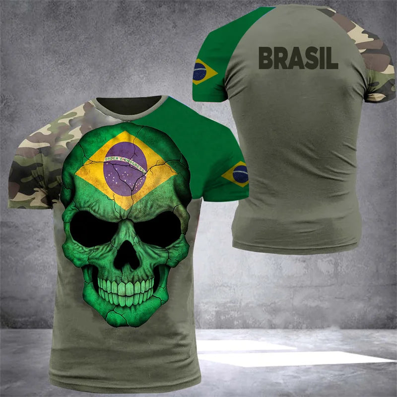 Brazil Flag Men's T-Shirt 3D Print Brazilian T Shirt Summer Oversized Jersey Camo Veterans Short Sleeve Sports Tactical Tee Tops