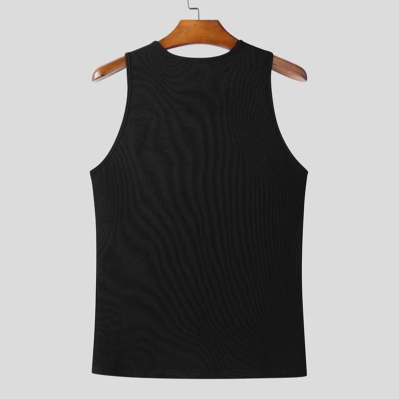 2025 Men Tank Tops Solid Color Knitted Zipper Sleeveless Male Vests Summer Streetwear Skinny Fashion Men Clothing S-3XL INCERUN