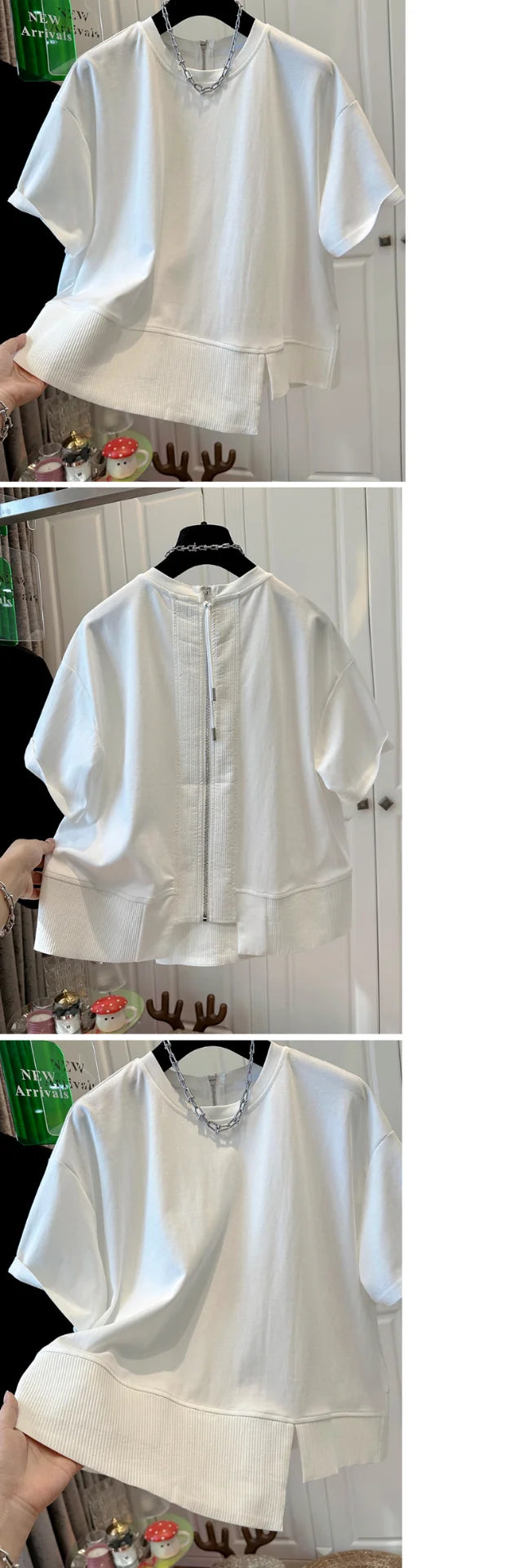 Summer New Loose Unique round Ne f Sve T-irt Women's ort Sve Patchwork Top Comfortable Breathable Retro Sle