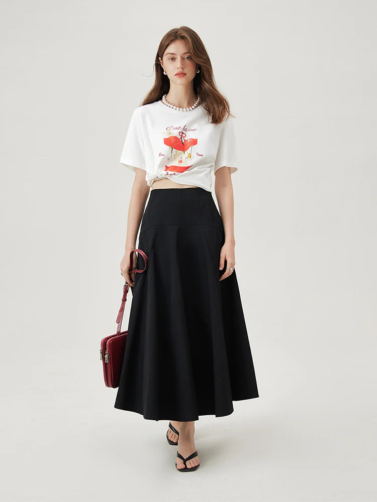 FSLE Summer Versatile Casual Commuting Printed Pattern Women T-Shirt 2024 Summer New Short Sleeve Female Top 24FS12274 24FS12348