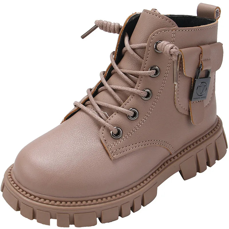 Autumn and Winter Girls Ankle Boots Fashion Non-slip Boys PU Leather Short Boots Children Korea Boots Fall Toddler Girl Boots