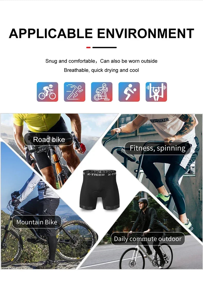 X-TIGER High Performance Breathable Cycling Underwear Men 5D Silicone Pad 3D Cutting Moisture Wicking Road Cycling Shorts