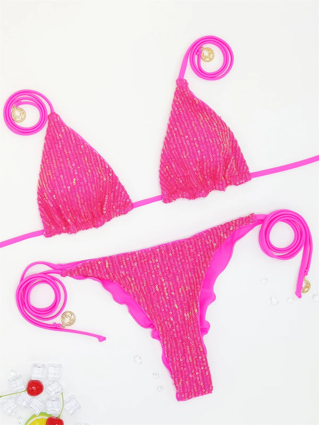 Circyy Sequins Bikini Set  Women Neck-mounted Lace Up Fashion Bathing Suit Two-piece Holiday Sexy Split Swimsuit Summer 2026 New