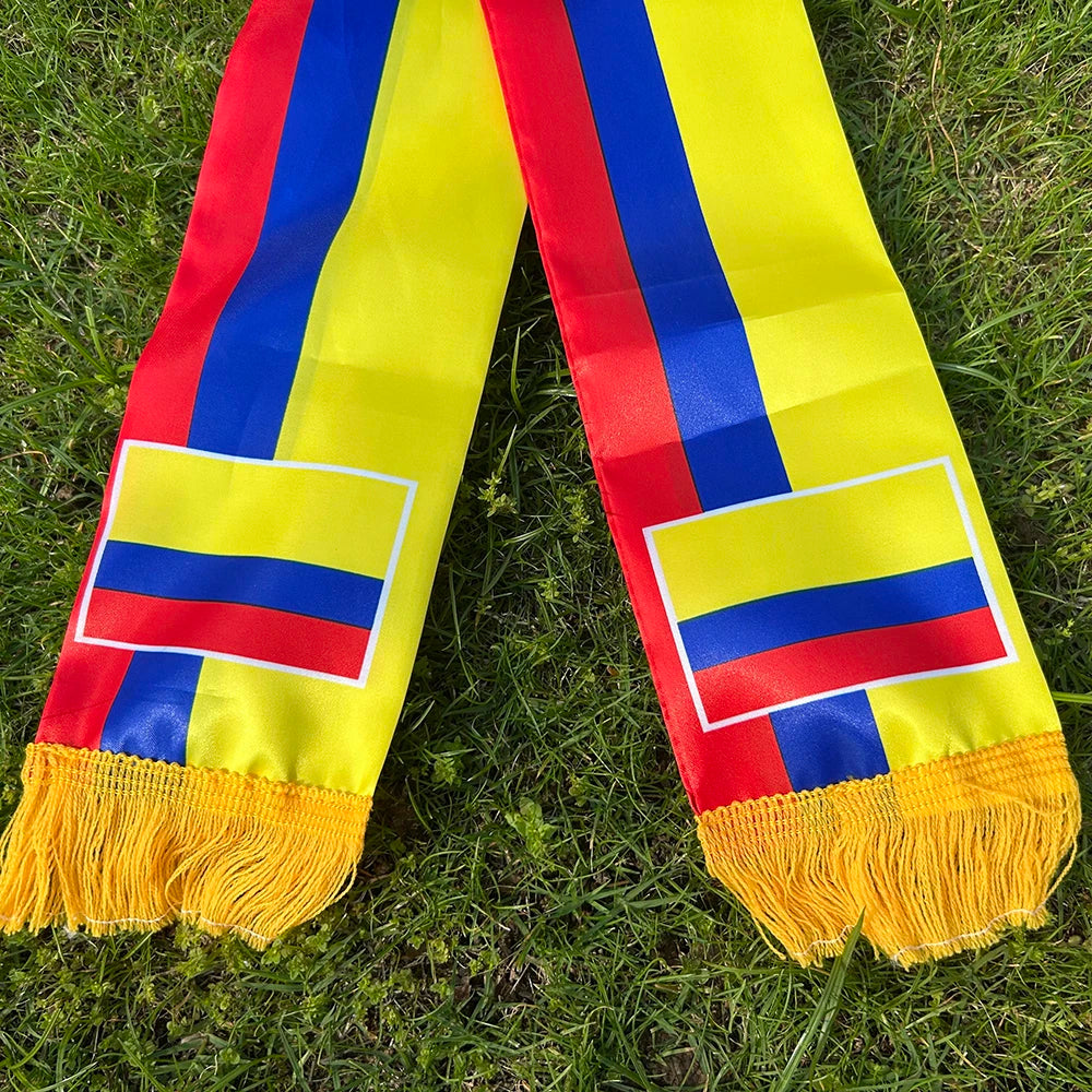 Colombia Scarf 14x135cm Double-sided Printed Colombia Flag Satin Colombia Scarf Suitable for 2026 world cup Sports Events