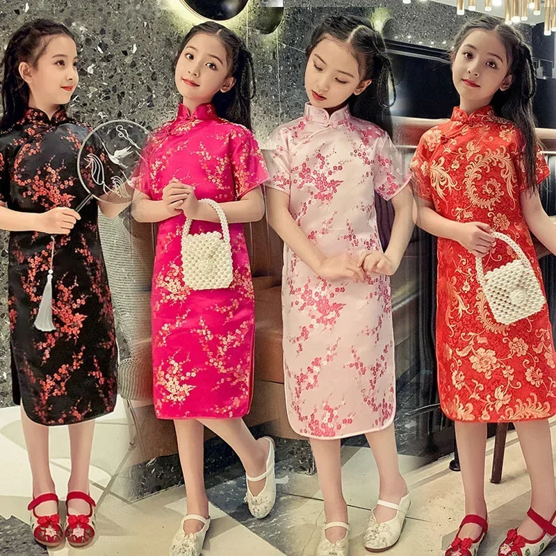 Summer Modern Cheongsam Children Girls Dresses Baby Fashion Kids Clothes Chinese Style Girl Dress Vestidos Casual Qipao Costumes