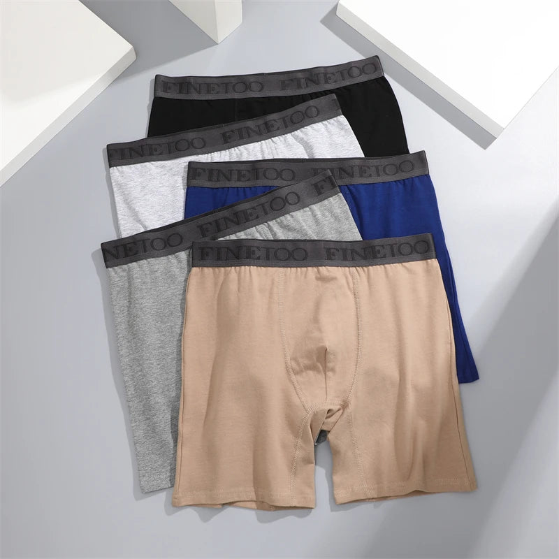 FINETOO 2pcs Cotton Long Boxers For Man Big Size Sports Fitness Pants Men Workout Tights Running Bottoming Shorts Panties S-XXL