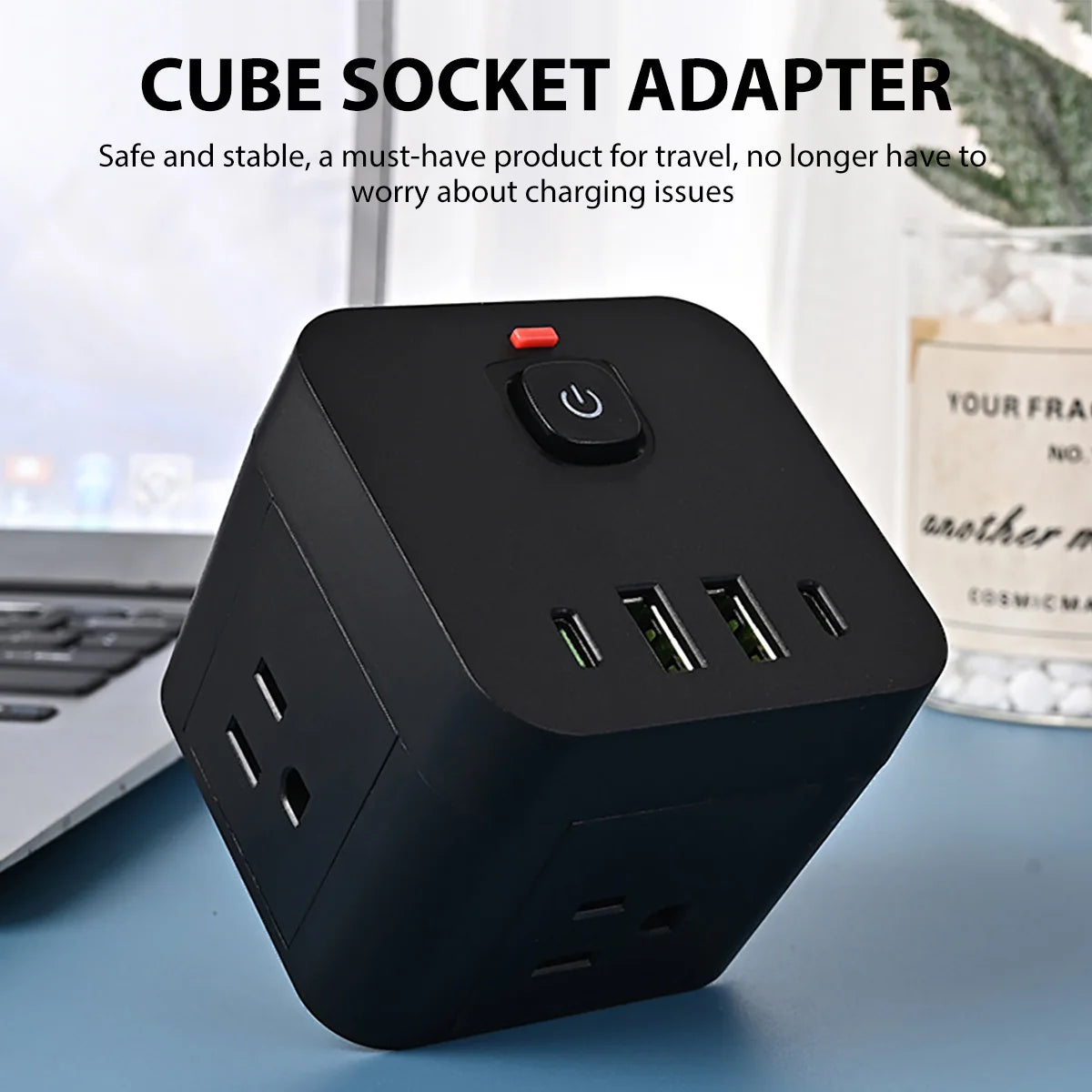 8-in-1 Power Strip US Electrical Plug Socket Extension Cord 4AC Outlets 2USB 2PD Type C Ports Charger Adapter for Home Office