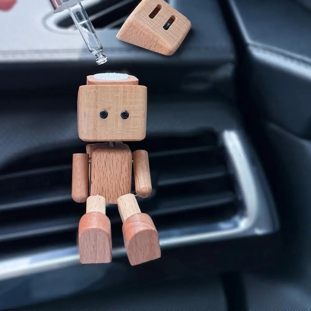 Wooden Shaking Doll with Aromatherapy Function Fun Dashboard Decoration for Car Office Home Natural Wood Craft Gift
