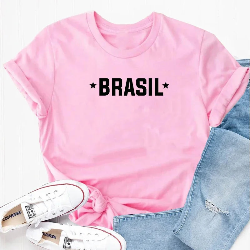 Brasil T-Shirt Women Men Brazil Tee Brazilian Letter Print Tshirt Portugues Please Cotton Short Sleeve Tops Aesthetic Clothing