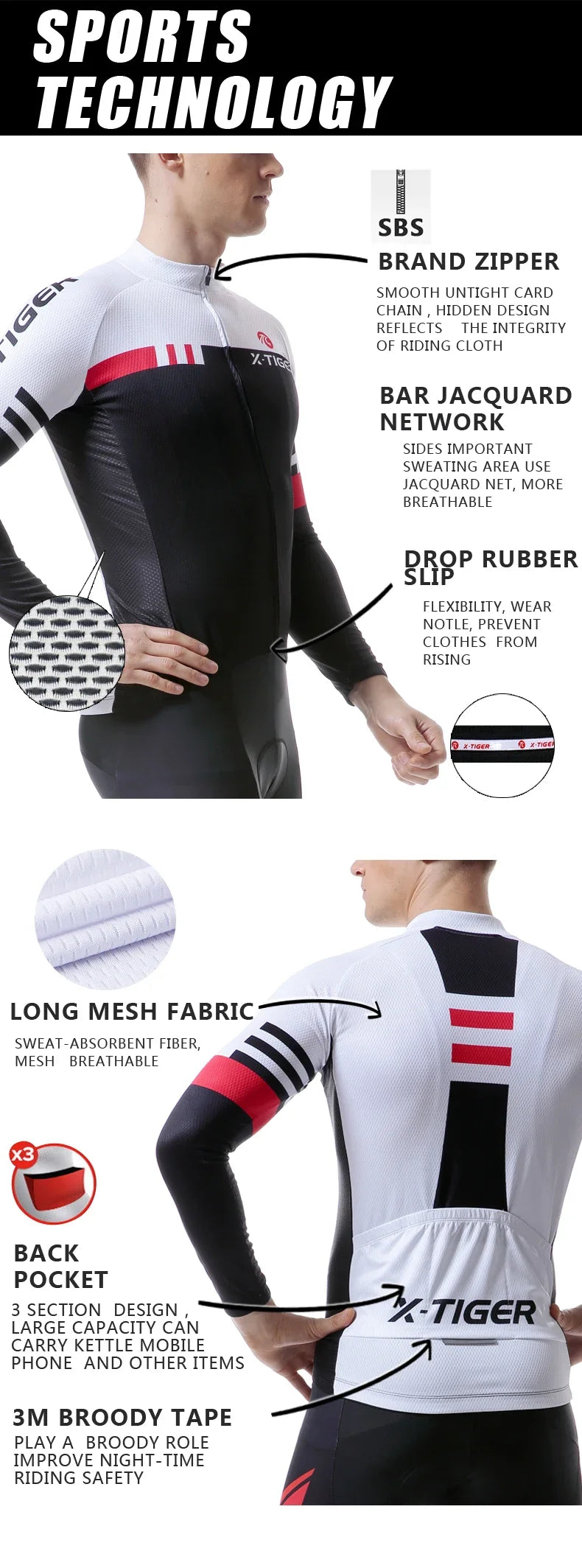 X-TIGER Cycling Jersey Men Long Sleeve MTB Bicycle Cycling Clothing Mountain Bike Sportswear Breathable MTB Shirts Basic Series