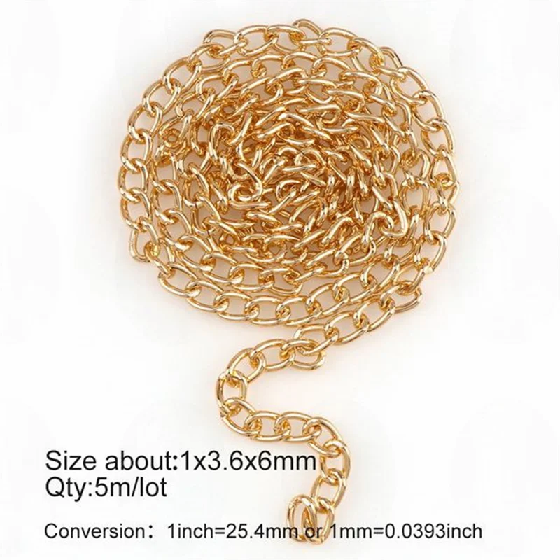 5 Meters Aluminum KC Gold Oval Shape Chains Bulk Fit Bracelets Findings Open Link Chain For DIY Fashion Jewelry Making Bag Parts