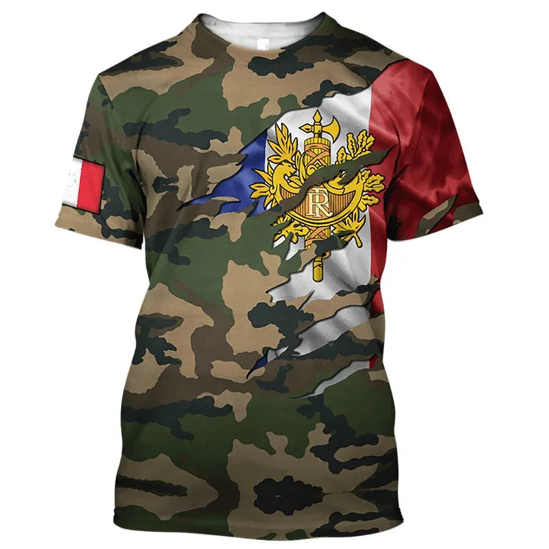 France Football French Flag Emblem Graphic T Shirt For Men Clothing Forest Camouflage T-shirt Short Sleeve Tops Tee Shirts