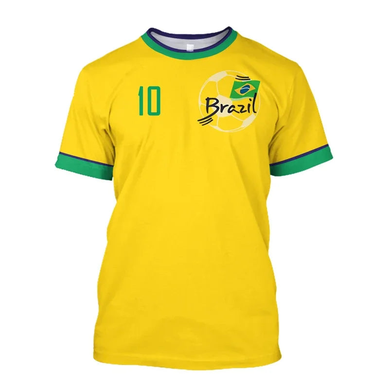 Brazil Flag #10 T-Shirt Men Women Brazilian Soccer Graphic Tee  Summer outdoor sports casual fashionable simple streetwear
