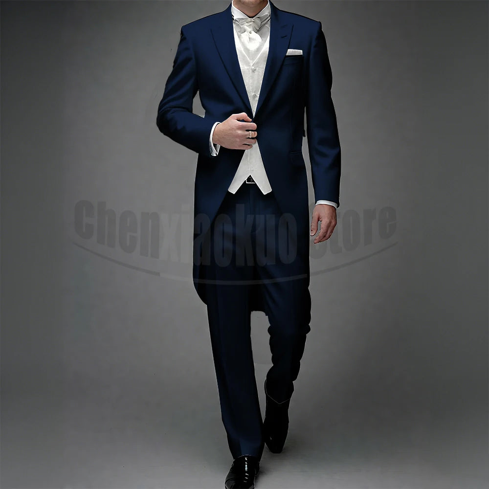 3 Piece Man Tailcoat for Formal Wedding Groomsmen Tuxedos 2025 Classic Peak Lapel One Button Solid Male Suit (Jacket+Pants+Vest)