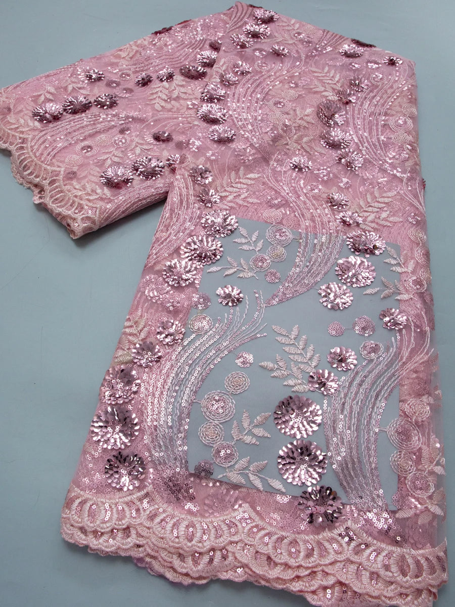 African French Mesh Lace Beads Fabric Luxury Nigerian Net Lace with Sequins Wedding Dresses For Women High Quality,5yards TY4771