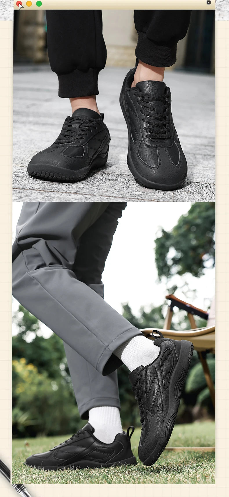 Men's Sports Shoes New Low Heel Round Toe Flat Heel Leather Surface Breathable and Comfortable Lace-up Couple's Style