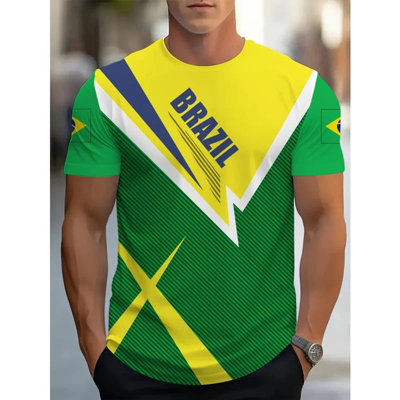 Brazilian Football Pattern T-Shirt For Men Brazil Sports Jerseys 3D Printed Tees Casual Short Sleeve O-Neck Tops Street T Shirts
