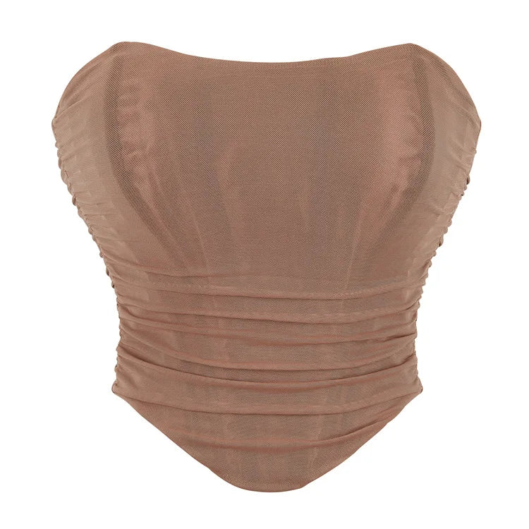 Women's Corset Crop Tops Summer Breathable Mesh Sleeveless Off Shoulder Bustier Skinny Fit Casual Tanks