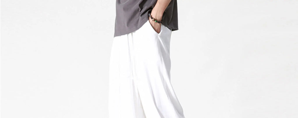 Summer Wide Leg Pants Men's Cotton Linen Harun Loose Pants Men Casual Elastic Waist Circumference Lantern Trousers Plus Size 5XL