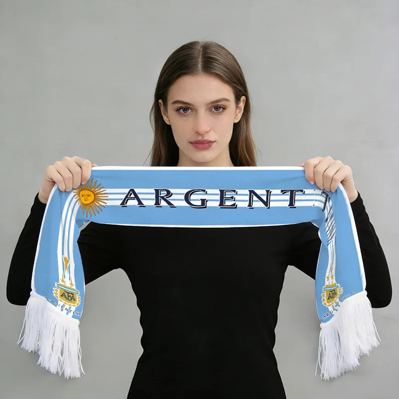 2026 Football Fan Scarf Argentina Brazil Portugal France Spain Canada USA Mexico Print Flannel Tassel Cheering Supporter Scarf
