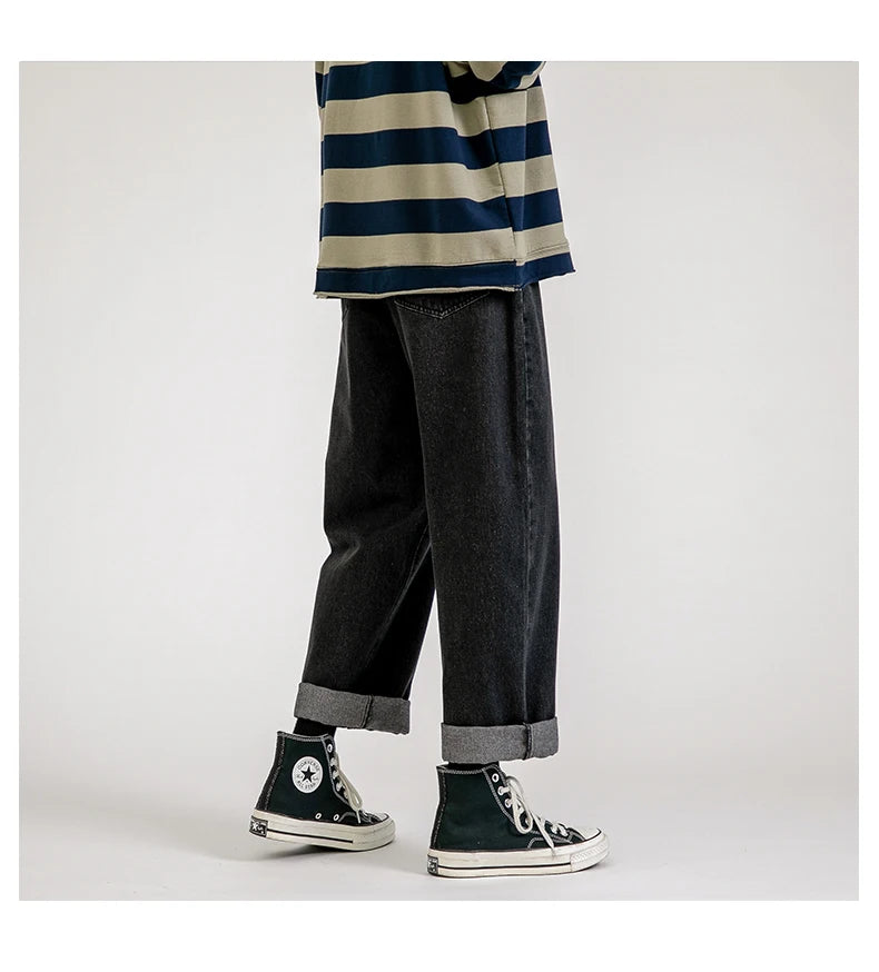 2023 New Korean Fashion Men's Baggy Jeans Classic Unisex Man Straight Denim Wide-leg Pants Hip Hop Bagy Light Blue Grey Black