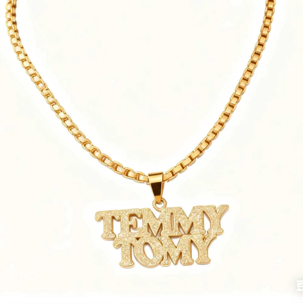 Big Bling Necklace Gold Color Hip Pop Rock Custom Name Personalized Pendant Gift For Women Black Men Dad Chain Stainless Steel