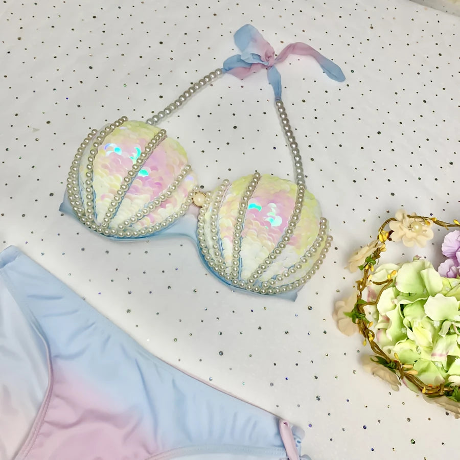 RM Mermaid Sequin Corset Bikini Swimsuit Free Diving Performance Oceanarium Electro Festival Bra Bar Cos Costumes